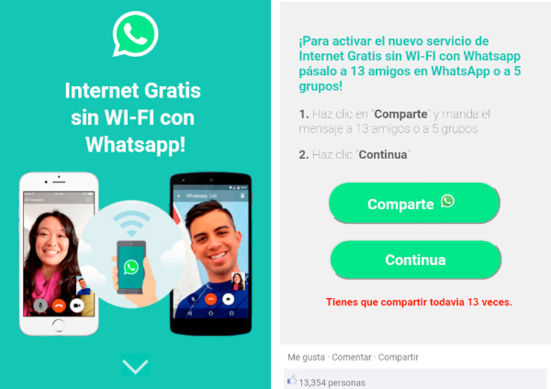 Estafa Internet gratis con WhatsApp